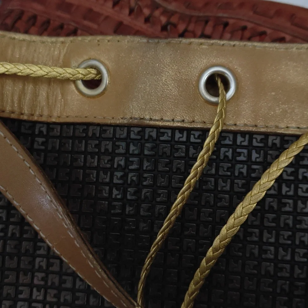 TED LAPIDUS Paris Monogram Leather Drawstring Bucket Crossbody Shoulder Bag